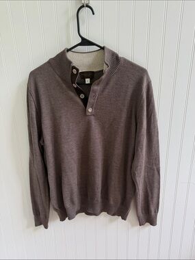 ( 199) Thomas Dean Brown Taupe 1/4 Button Collar Sweater 100% merino wool